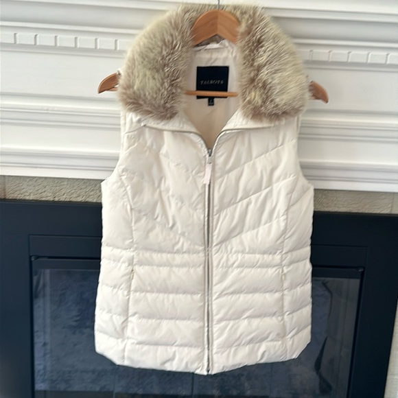 Talbots women small cream down vest faux detach collar - Picture 2 of 6